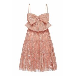 Alice McCall Slow Drive Bow Mini Dress in Blush Pink US 8 Metallic Lace